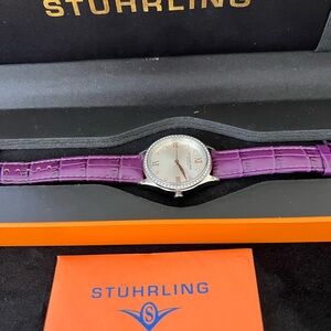 Stuhrling Original QUARTZ Watch with Purple Leather band NEW IN BOX